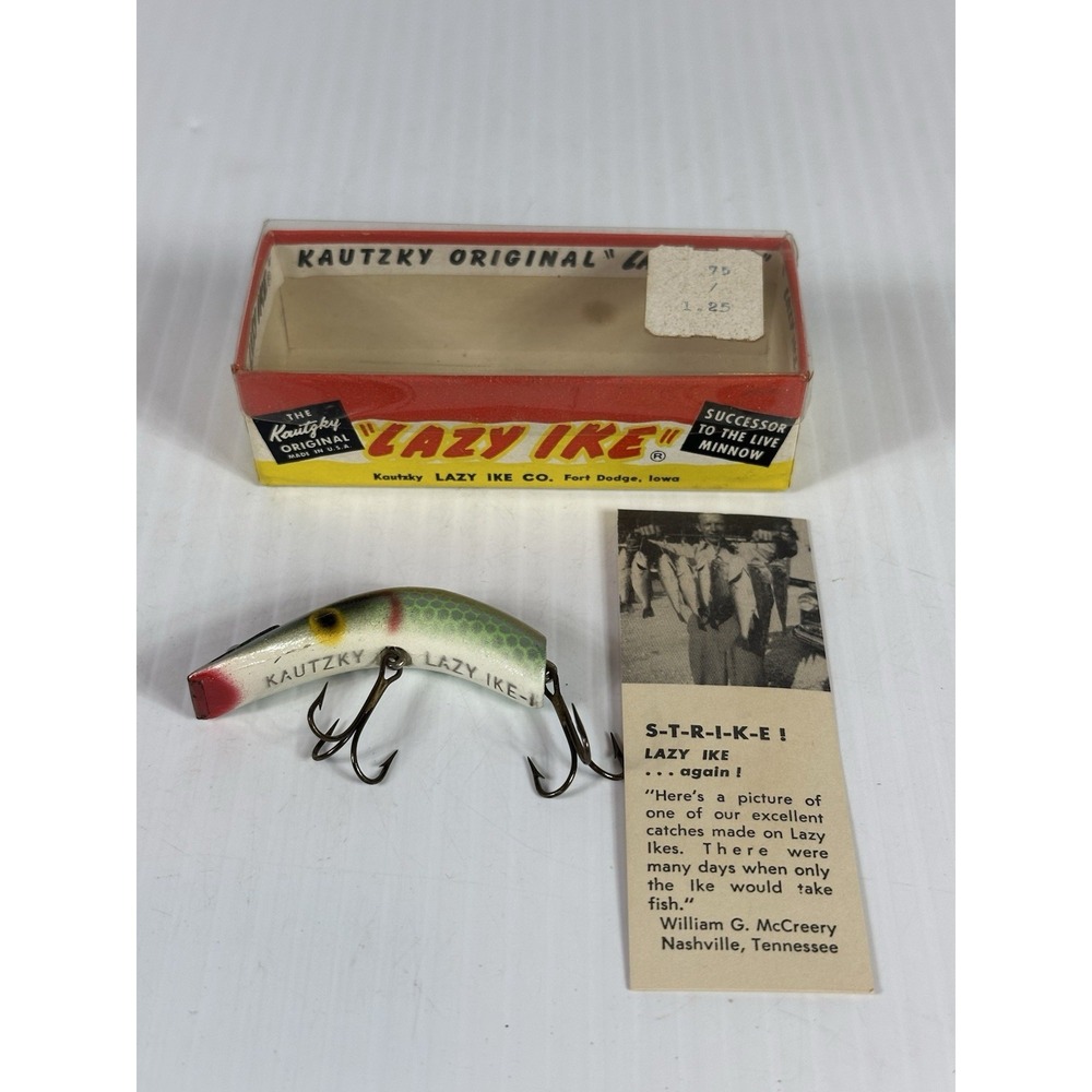 Vintage Kautzky Lazy Ike 1 KL-14 SHAD Wooden Fishing Lure Original Box